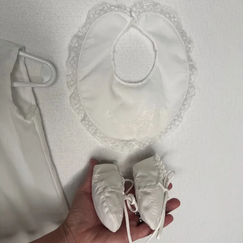 Vintage 1960s Handmade Christening Gown 5 Pc Set Feltman Bros Baby 0-12 Months